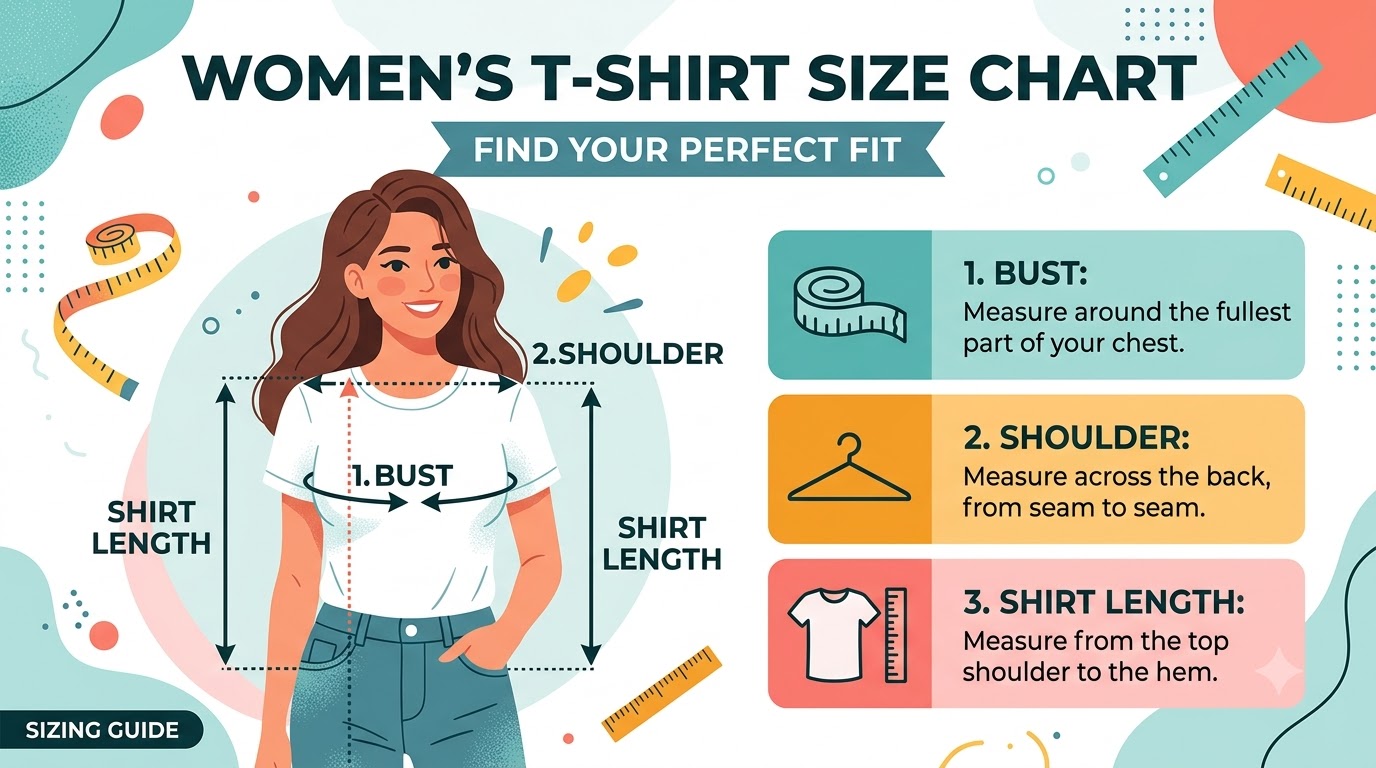 Bảng size áo thun nữ: cách đo ngực, vai và chiều dài áo