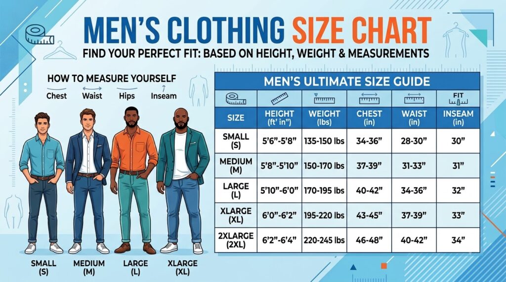 Bảng size quần áo nam theo chiều cao, cân nặng và số đo 1 bảng size quần áo nam - các bước thực hiện chi tiết