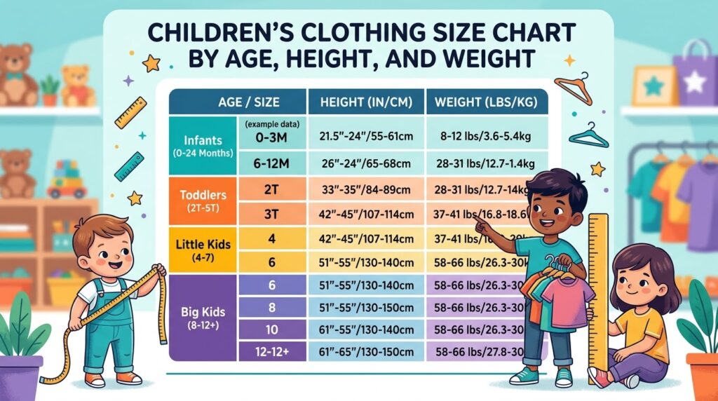 bảng size quần áo trẻ em - các bước thực hiện chi tiết