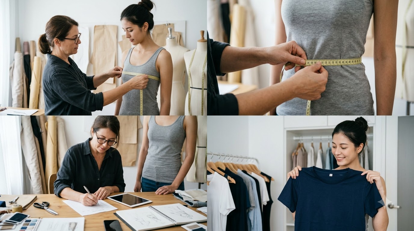 Minh họa cách đo vòng ngực, eo, mông và đối chiếu với bảng size XS