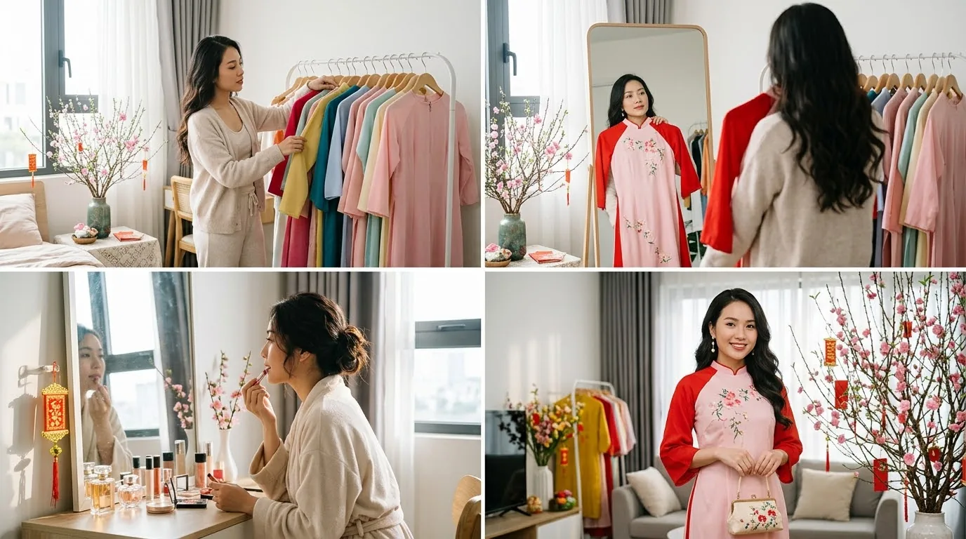 Set trang phục du xuân phù hợp cho hoạt động chúc Tết và dạo phố