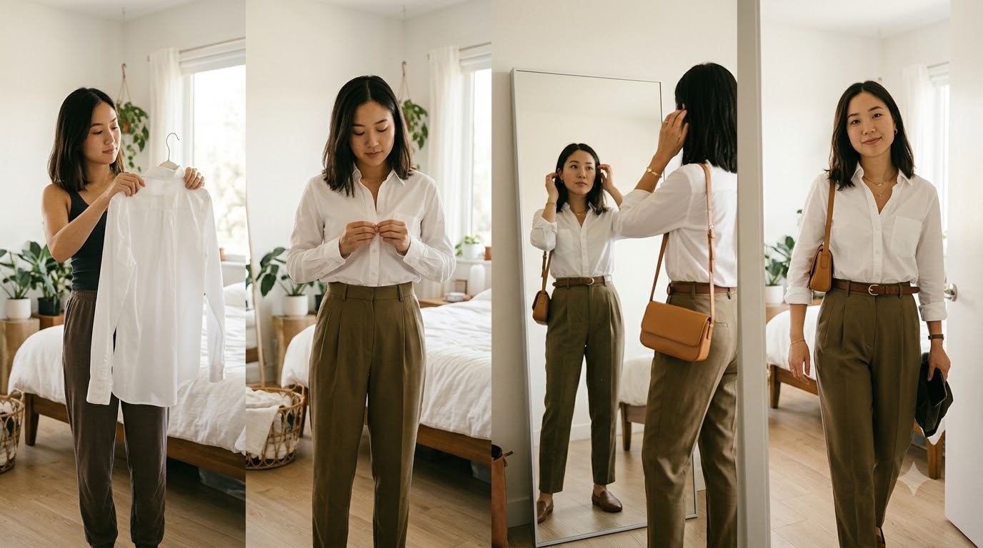 Phong cách phối áo sơ mi trắng nữ với quần dáng thoải mái dành cho hoạt động đi chơi hằng ngày
